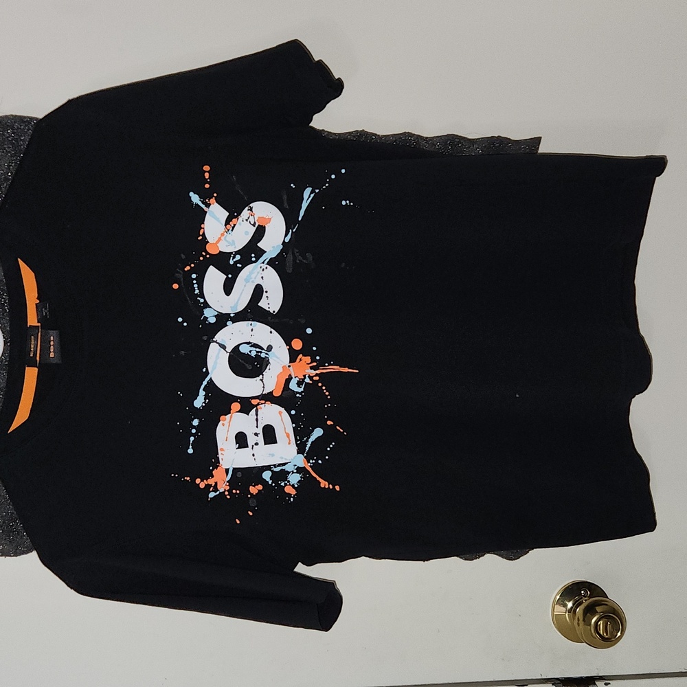 Hugo Boss Black Paint Splatter Spellout  Logo Crewneck T-Shirt